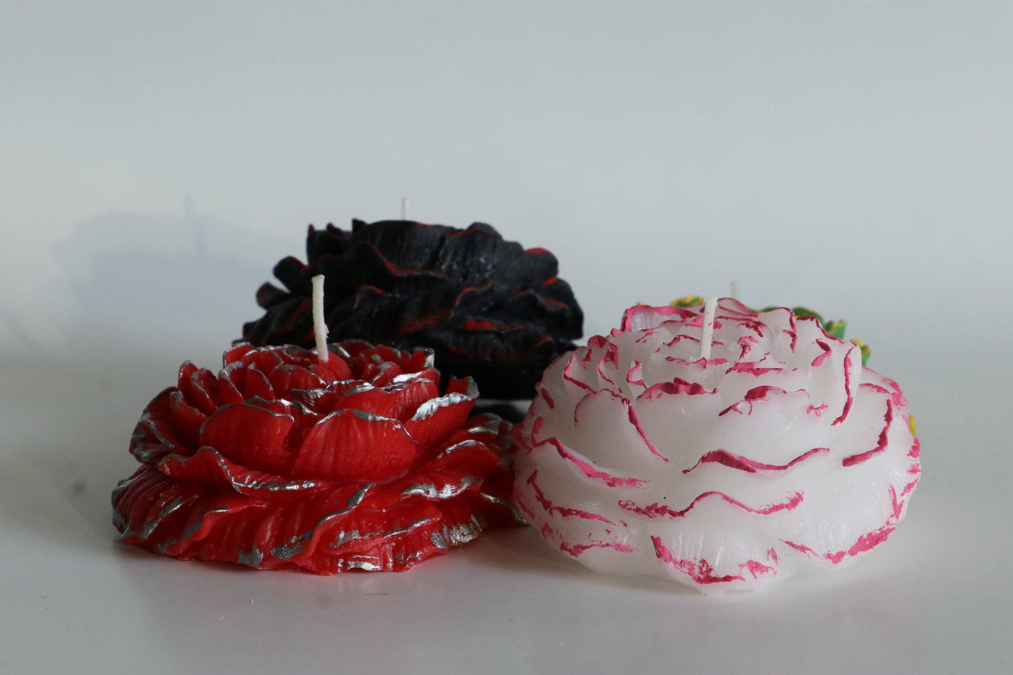 SugarByrd - Floating Peony Candles with Painted Trim - Metallic Trim