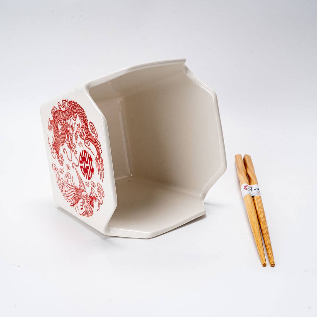 16oz 5"W x 4"H Takeout Box Serving Bowl With Chopsticks Phoenix (1/16)