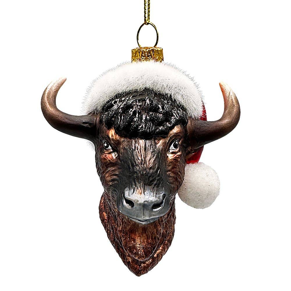 Festive Bison Glass Christmas Ornament, Buffalo Western