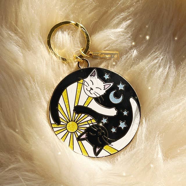 Yin Yang Cats Enamel Keychain - Stocking Stuffer