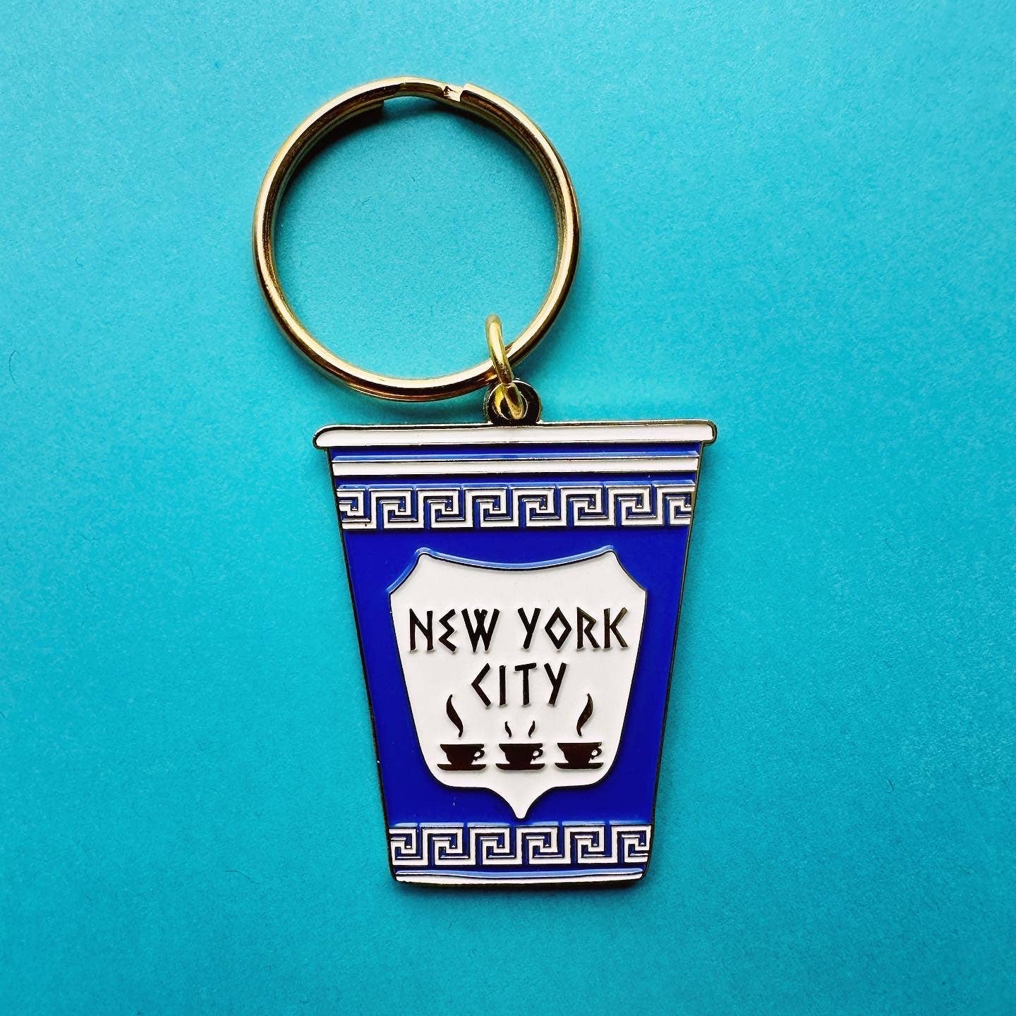New York City Greek Coffee Cup Enamel Keychain NY Souvenir