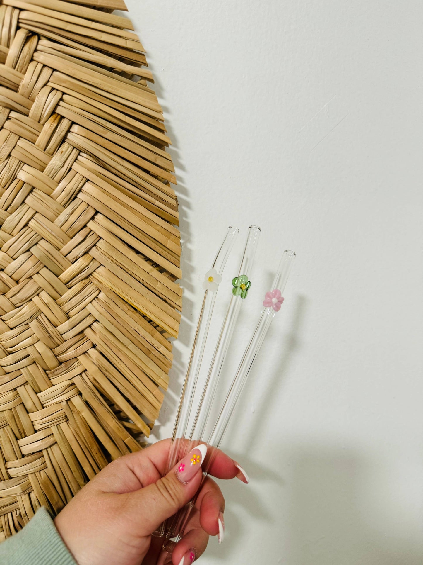 KuriArt Designs - Flower Glass Straws | Reusable Glass Straws
