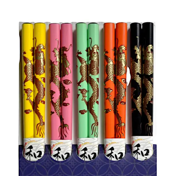 Urban Tokyo - 5 Piece Chopsticks Set Dragon Assorted Colors with Gift Box