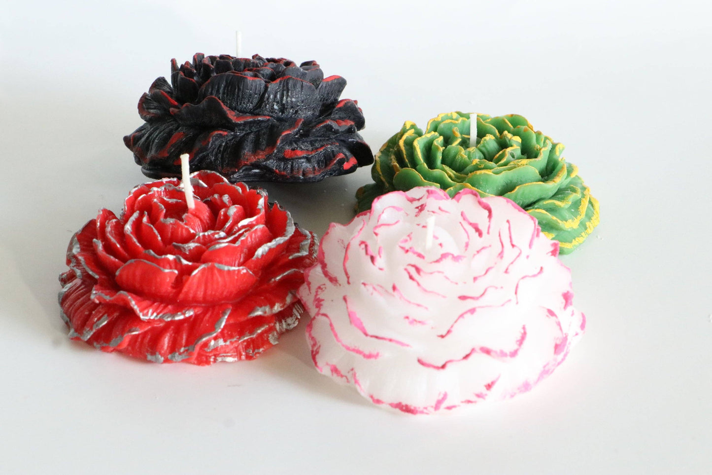 SugarByrd - Floating Peony Candles with Painted Trim - Metallic Trim