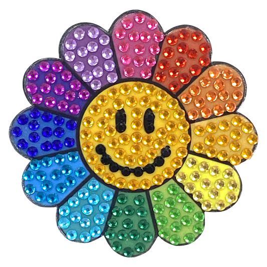 Rainbow Daisy Rhinestone Sticker 2" Cut to Shape