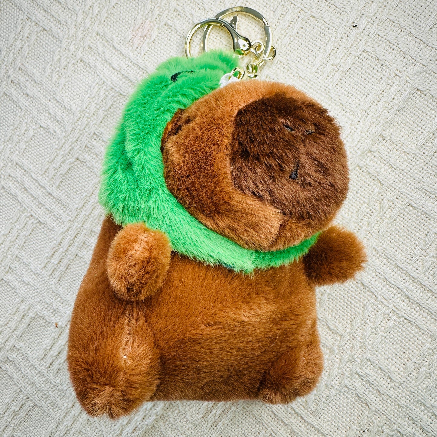 Capybara Frog Hat Plush Keychain