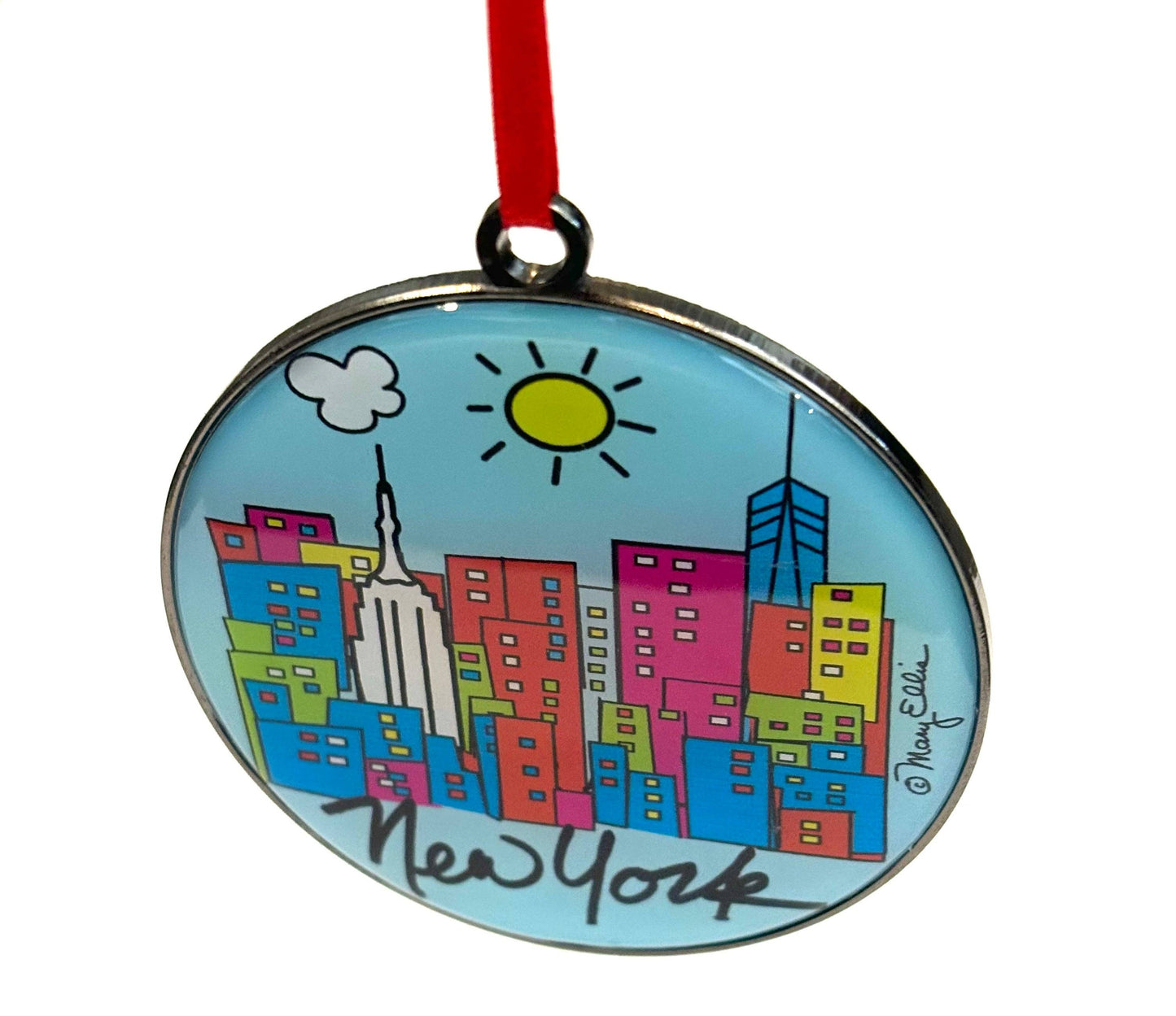 New York Christmas Holiday Dome Ornament Daytime Skyline