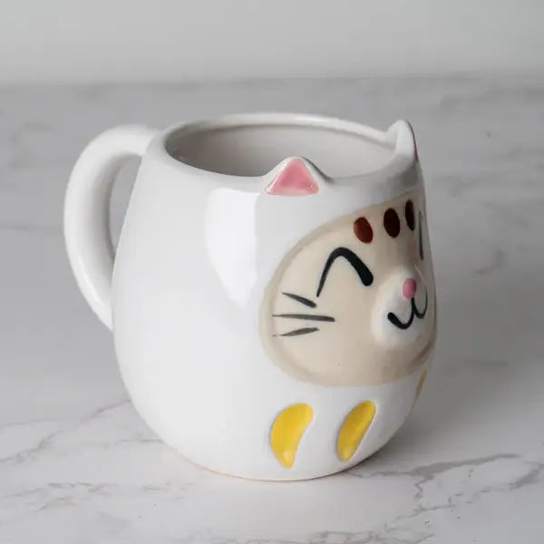 Japanese Daruma Cat Yunomi Style Tea Mug Reactive Glaze 10 f