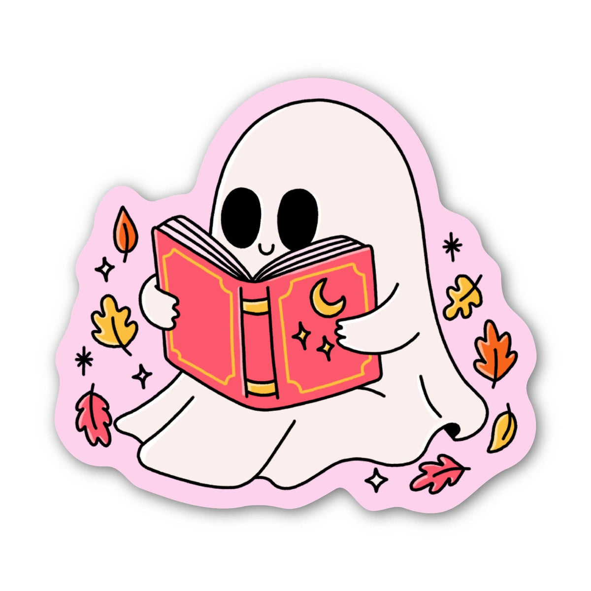 Cute Ghost Reading Cozy Fall Halloween Sticker