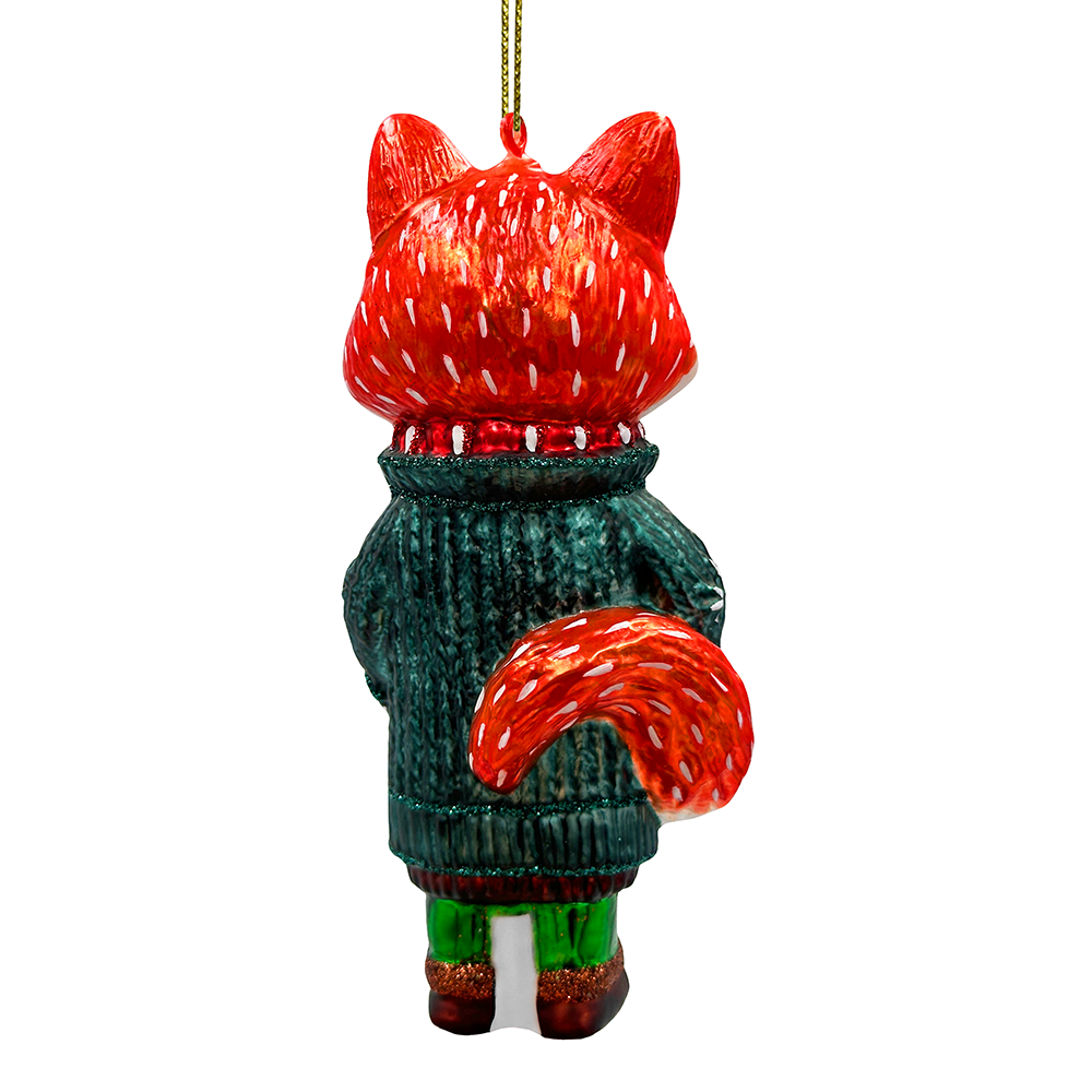 Red Nordic Fox in Sweater Glass Ornament, Scandinavian Decor