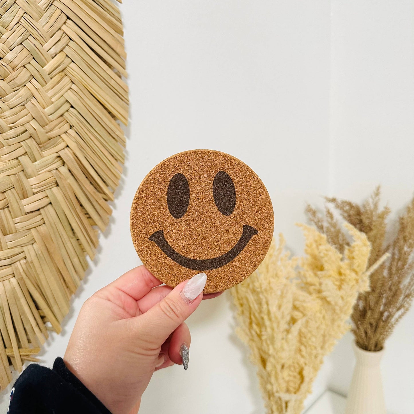 KuriArt Designs - Drink Cork Coaster | Coffee Coaster | Smiley Face Coaster