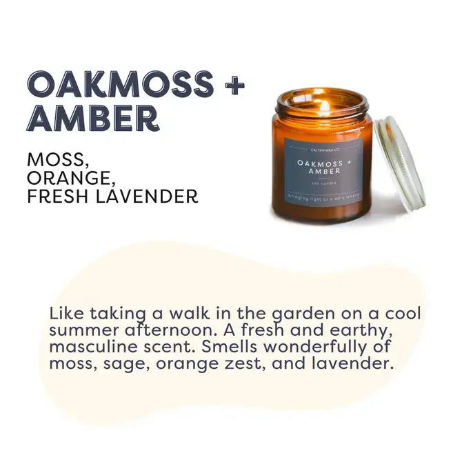 Oakmoss + Amber - Mini Amber Jar Soy Candle