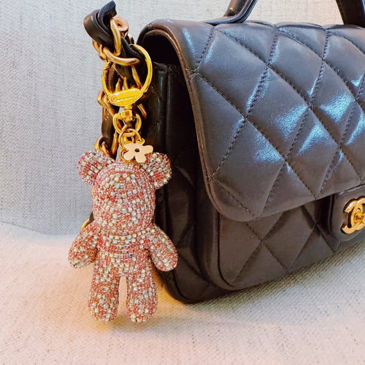 Ellison+Young - Twinkle Teddy Luxe Bag Charm – Pink Crystal Bear