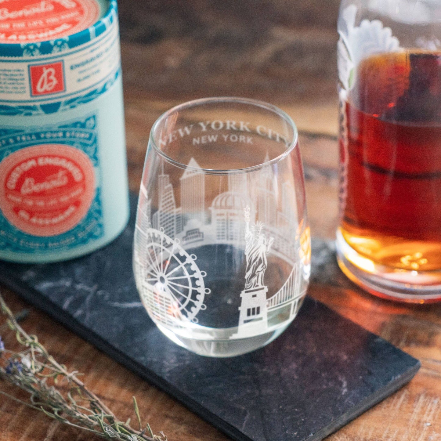 New York, New York City Skyline Engraved Glasses