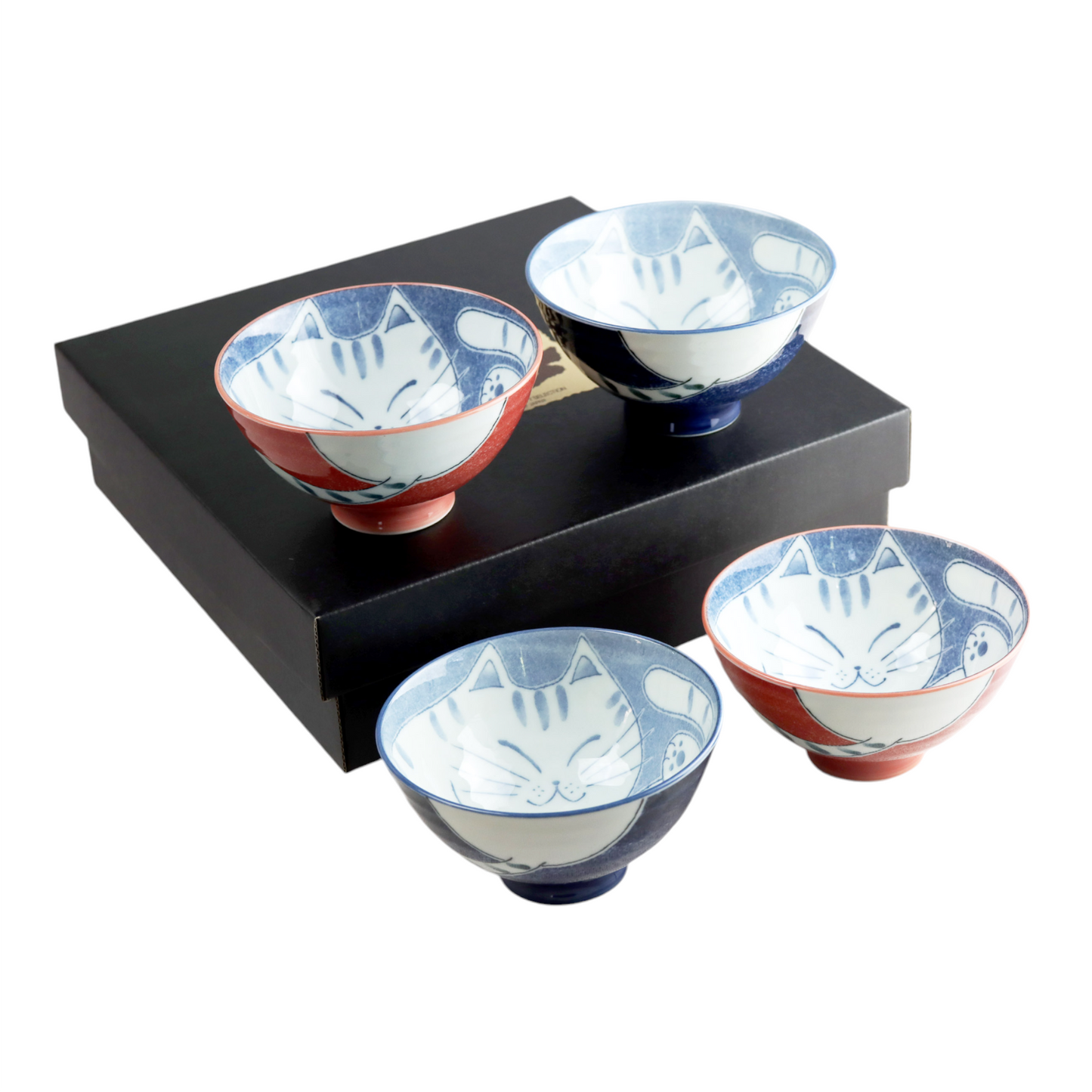 4 Piece Rice Bowl Gift Set Neko Cats JP (1/12)