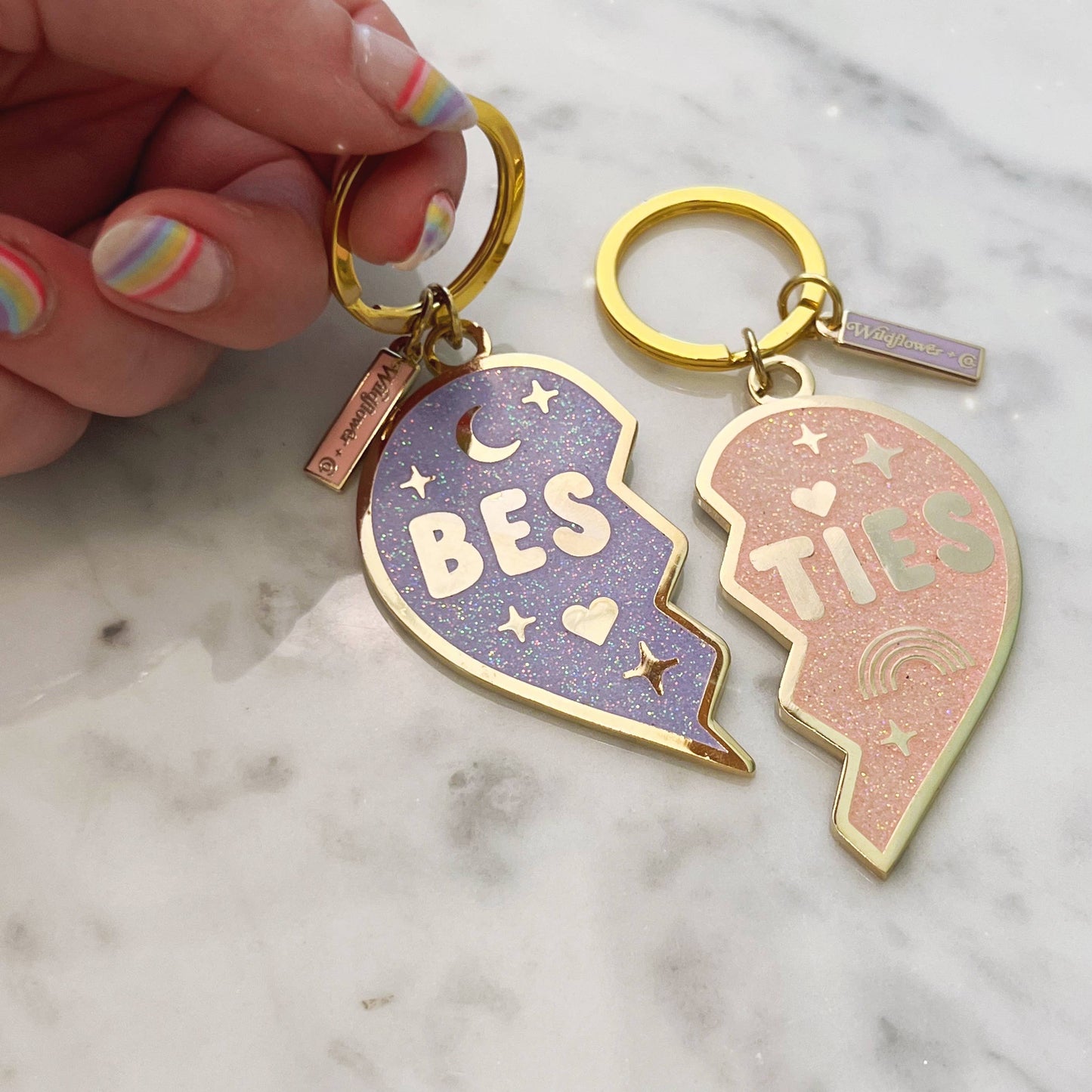 Wildflower + Co. - Besties Split Heart Keychain S/2, Pink & Lilac