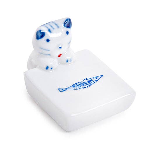 Urban Tokyo - Cat and Fish Porcelain Chopsticks Rest 1.75"L