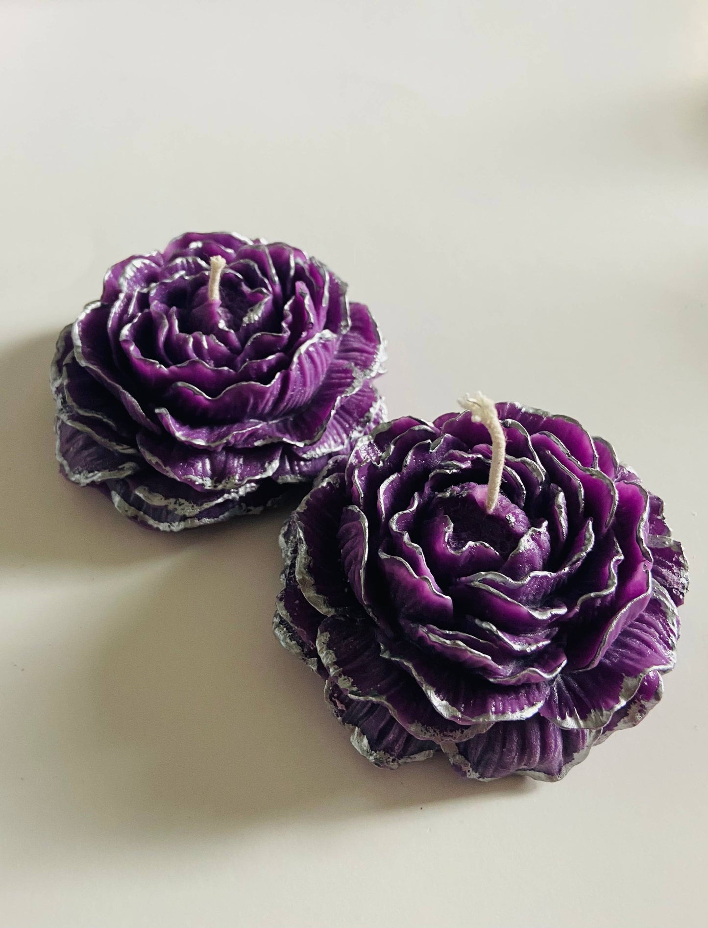 SugarByrd - Floating Peony Candles with Painted Trim - Metallic Trim