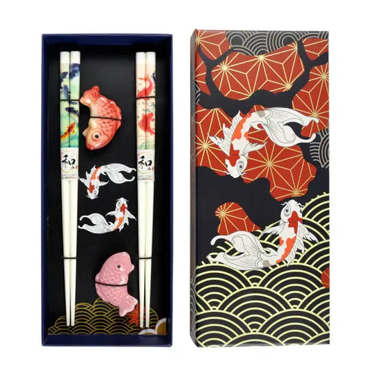 Japanese Koi Fish 2 Pair Chopsticks and Rests Set (1/100)