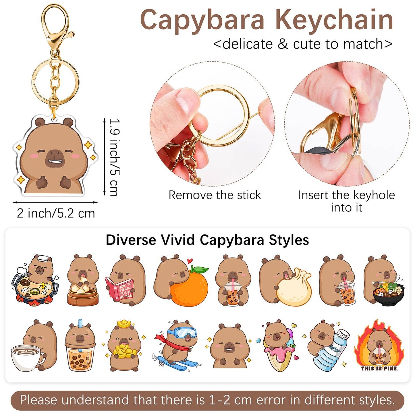 CapyFun - Capybara Acrylic Keychain Cute Kawaii Dumpling Boba Tea Coffee Ice Cream Reading Orange Ramen Foodie Hot Pot Holiday Gift For Her