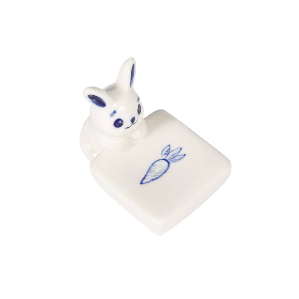 Rabbit and Carrot Porcelain Chopsticks Rest 1.75"L
