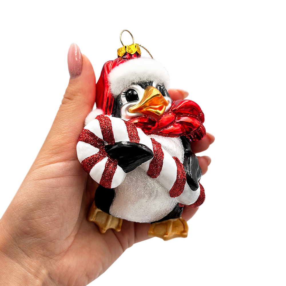 Penguin with Candy Glass Christmas Ornament, Arctic Bird
