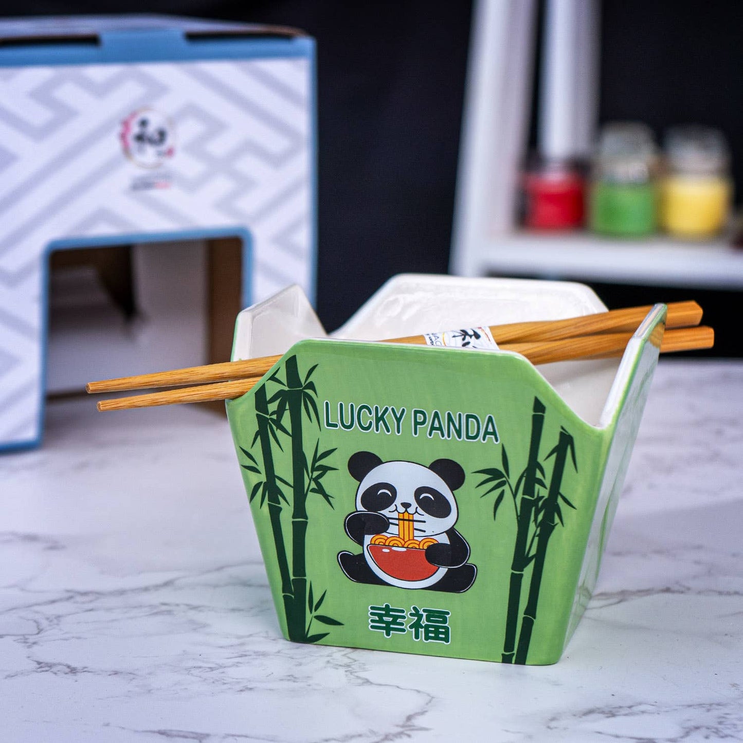 16oz 5"W x 4"H Takeout Box Serving Bowl With Chopsticks Panda (1/24)