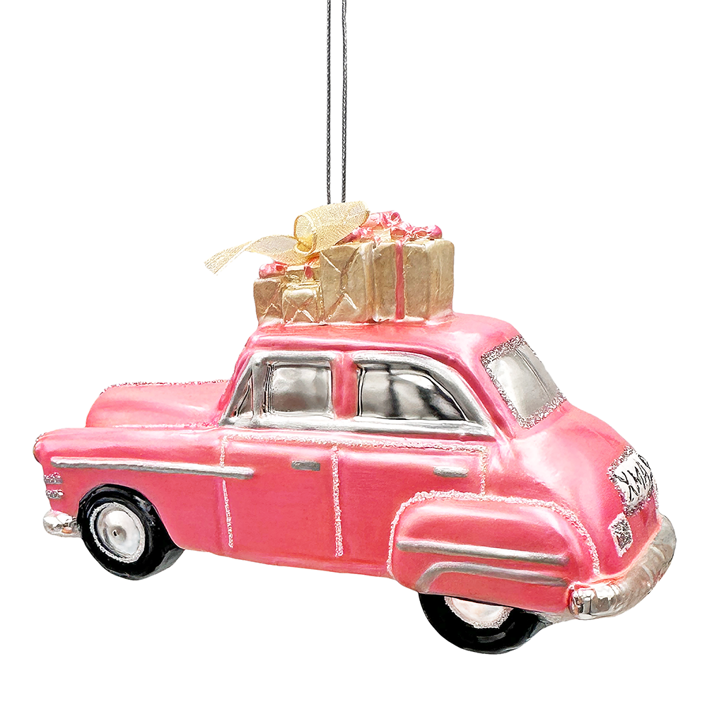 Nostalgic Pink Car Glass Christmas Ornament, Vintage Classic