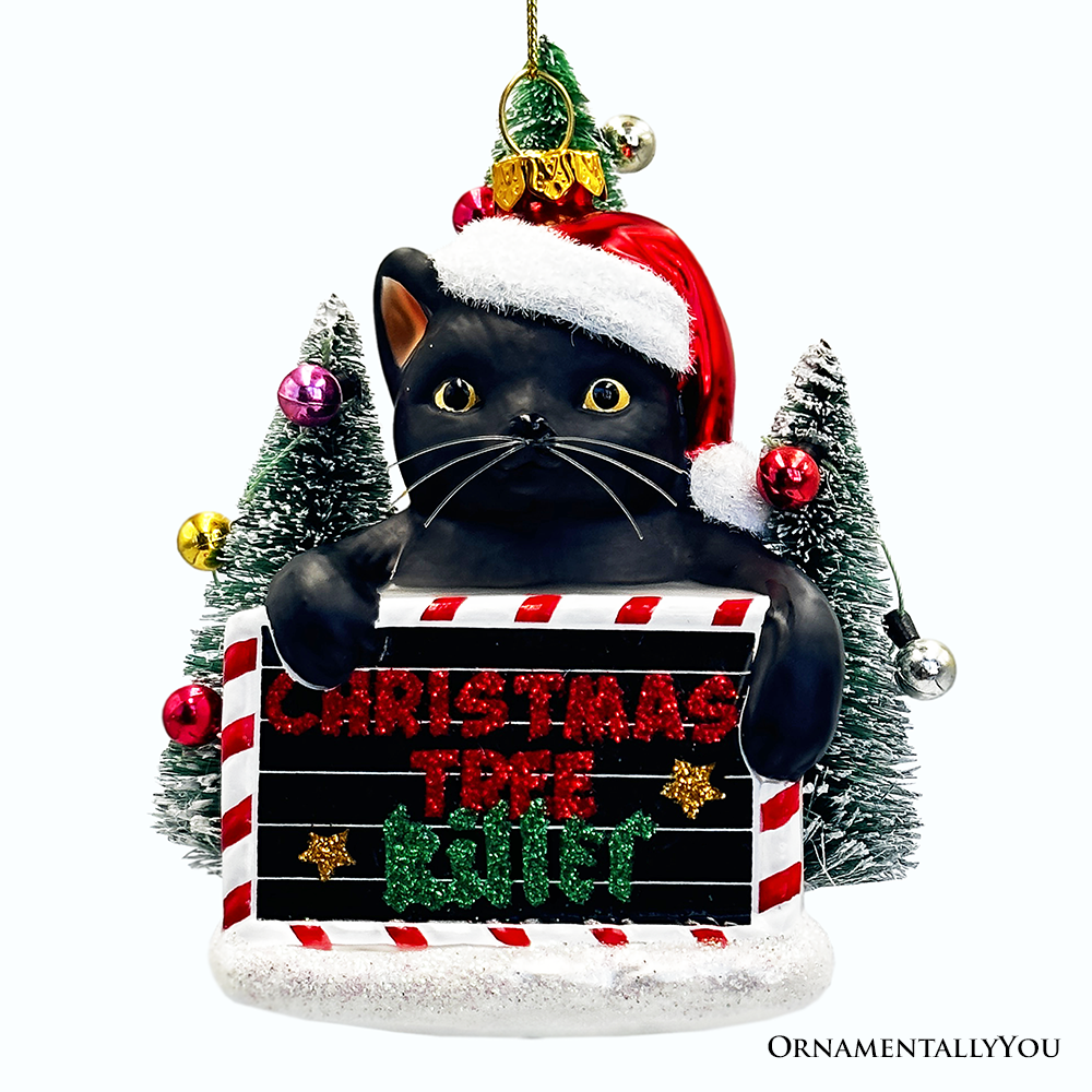 Christmas Tree Killer Funny Black Cat Glass Ornament